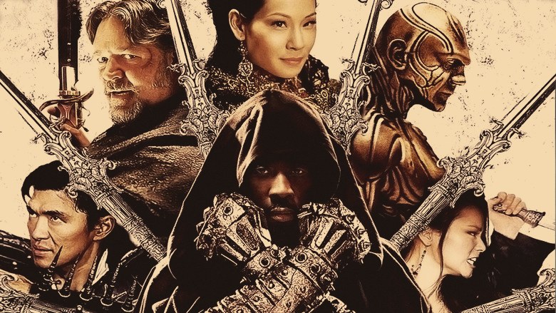 Ensemble cast portrait: the principal players of The Man with the Iron Fists